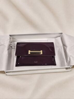 Anya Hindmarch Plum/burgundy Patent Leather Envelope Clutch, Gold Hardware